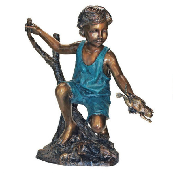 Catch and Release Boy with Frog Cast Bronze Garden Statue